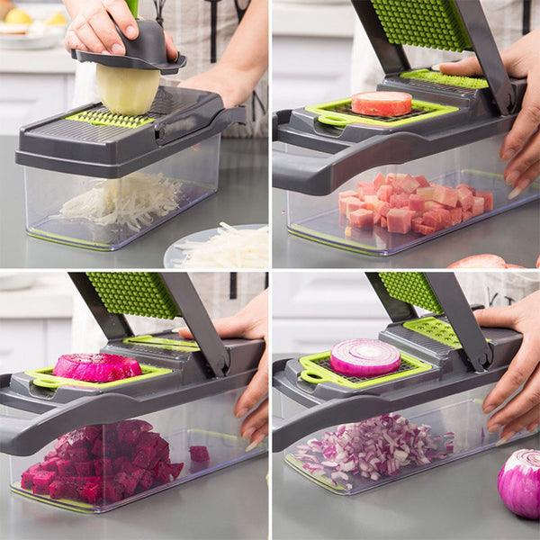 16-in-1 Vegetable Chopper – Manual Food Cutter with Container